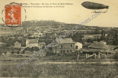 Carte postale ancienne Panorama - Au loin, le Fort du Mont-Valérien. Fougneuse et le Champ de Courses de St-Cloud — Nanterre (Hauts-de-Seine)