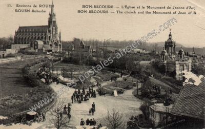 Carte postale ancienne L'Église et le Monument de Jeanne d'Arç — Bonsecours (Seine-Maritime)