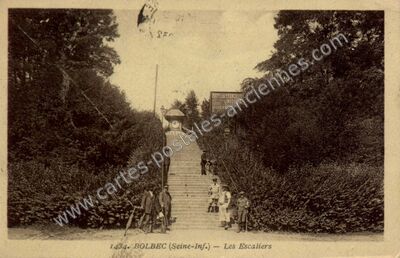 Carte postale ancienne Les Escaliers — Bolbec (Seine-Maritime)