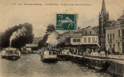 Carte postale ancienne Le Quai et les Bateaux — La Bouille (Seine-Maritime)
