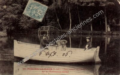 Carte postale ancienne Pont rustique sur l'Andelle, Lac de l'Établissement thermal — Forges-les-Eaux (Seine-Maritime)