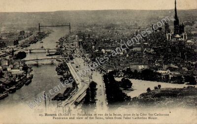 Carte postale ancienne Panorama et vue de la Seine, prise de la Côte Ste-Catherine — Rouen (Seine-Maritime)