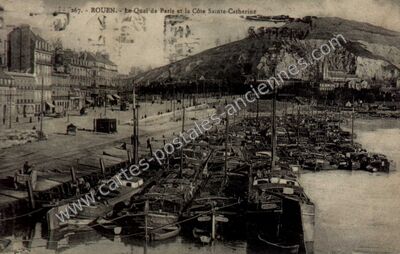 Carte postale ancienne Le Quai de Paris et la Côte Sainte-Catherine — Rouen (Seine-Maritime)