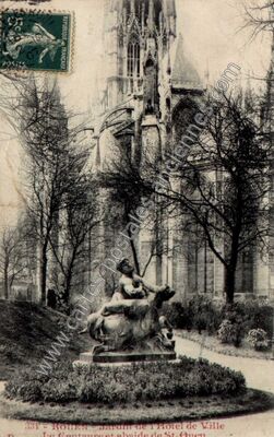 Carte postale ancienne Jardin de l'Hôtel de Ville, Le Centaure et abside de St-Ouen — Rouen (Seine-Maritime)