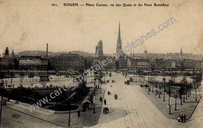 Carte postale ancienne Place Carnot, vu des Quais et du Pont Boieldieu — Rouen (Seine-Maritime)