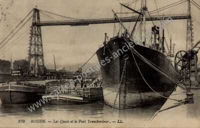 Carte postale ancienne Les Quais et le Pont Transbordeur — Rouen (Seine-Maritime)