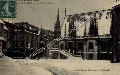 Carte postale ancienne Rouen sous la Neige avec le Nouvel Escalier — Rouen (Seine-Maritime)