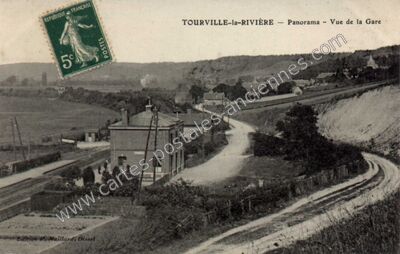 Carte postale ancienne Panorama - Vue de la Gare — Tourville-la-Rivière (Seine-Maritime)