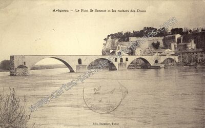 Carte postale ancienne Le Pont St-Benezet et les rochers des Doms — Avignon (Vaucluse)