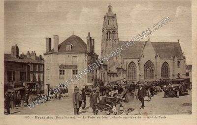 Carte postale ancienne La Foire au bétail, viande appréciée du marché de Paris — Bressuire (Deux-Sèvres)