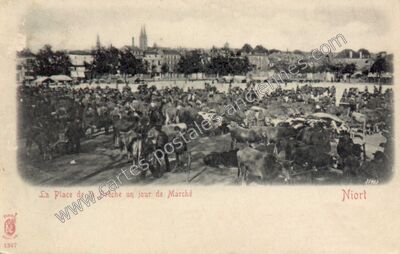 Carte postale ancienne La Place de la Brèche un jour de Marché — Niort (Deux-Sèvres)
