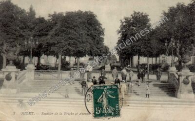 Carte postale ancienne Escalier de la Brèche et Avenue — Niort (Deux-Sèvres)