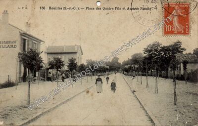 Carte postale ancienne Place des Quatre Fils et Avenue Porchy — Houilles (Yvelines)