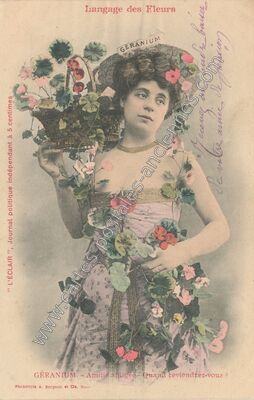 Carte postale ancienne GÉRANIUM. - Amitié affligée. - Quand reviendrez-vous ? — Langage des Fleurs — Fantaisie