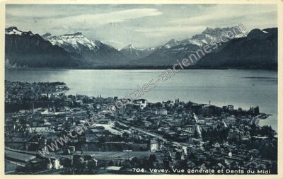 Carte postale ancienne Vue générale et Dents du Midi — Vevey — Suisse