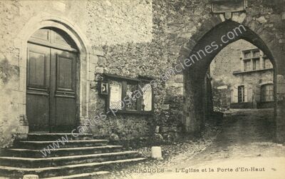 Carte postale ancienne L'Eglise et la Porte d'En-Haut — Pérouges (Ain)