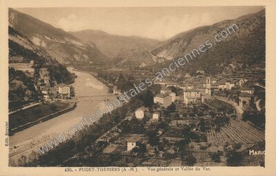 Carte postale ancienne Vue générale et Vallée du Var — Puget-Théniers (Alpes-Maritimes)
