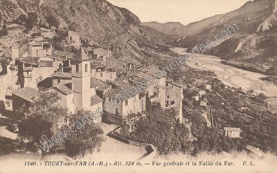 Carte postale ancienne Vue générale et la Vallée du Var — Touët-sur-Var (Alpes-Maritimes)