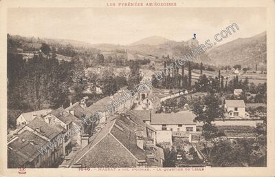 Carte postale ancienne Massat à vol d'oiseau. - Le quartier de Lelle — Massat (Ariège)