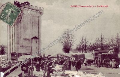 Carte postale ancienne Le Marché — Pons (Charente-Maritime)