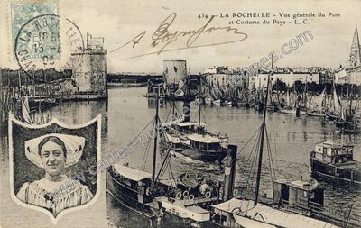 Carte postale ancienne Vue générale du Port et Costume du Pays — La Rochelle (Charente-Maritime)