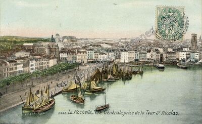 Carte postale ancienne Vue Générale, prise de la Tour St Nicolas — La Rochelle (Charente-Maritime)