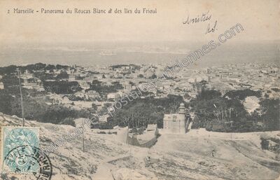 Carte postale ancienne Panorama du Roucas Blanc et des Iles du Frioul — Marseille (Bouches-du-Rhône)