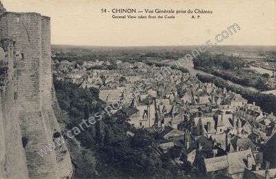 Carte postale ancienne Vue Générale prise du Château — Chinon (Indre-et-Loire)