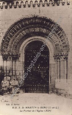Carte postale ancienne Le Portail de l'Eglise (XIIe) — Saint-Martin-le-Beau (Indre-et-Loire)