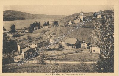 Carte postale ancienne Vue générale et son Lac — Paladru (Isère)