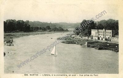 Carte postale ancienne L'Erdre, à la Jonnellière, en aval - Vue prise du Pont — Nantes (Loire-Atlantique)
