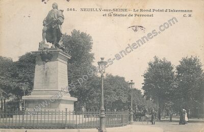 Carte postale ancienne Le Rond Point d'Inkermann et la Statue de Perronet — Neuilly-sur-Seine (Hauts-de-Seine)