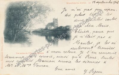 Carte postale ancienne Vue prise de l'Ile-aux-Dames — Mantes-la-Jolie (Yvelines)