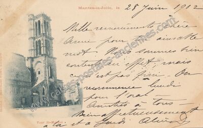 Carte postale ancienne Tour St-Ma lou — Mantes-la-Jolie (Yvelines)