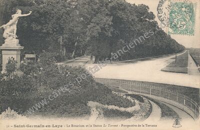 Carte postale ancienne Le Rosarium et la Statue Le Torrent - Perspective de la Terrasse — Saint-Germain-en-Laye (Yvelines)