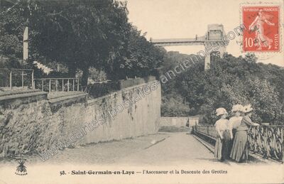 Carte postale ancienne L'Ascenseur et la Descente des Grottes — Saint-Germain-en-Laye (Yvelines)