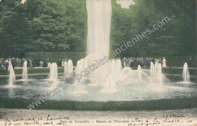 Carte postale ancienne Parc de Versailles - Bassin de l'Encelade aller à la chasse — Versailles (Yvelines)