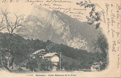 Carte postale ancienne Hotel Bellevue et le Criou — Samoëns (Haute-Savoie)