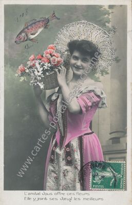 Carte postale ancienne L'amitié vous offre ces fleurs — Amitie — Fantaisie