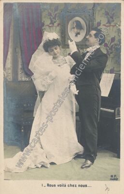 Carte postale ancienne Nous voilà chez nous — Mariage — Fantaisie