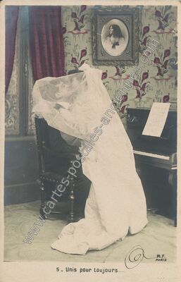 Carte postale ancienne Unis pour toujours — Mariage — Fantaisie