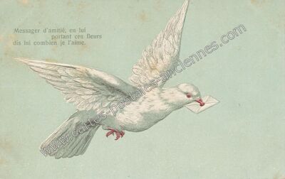 Carte postale ancienne En lui portant ces fleurs dis lui combien je l'aime — Message d'Amitie — Fantaisie